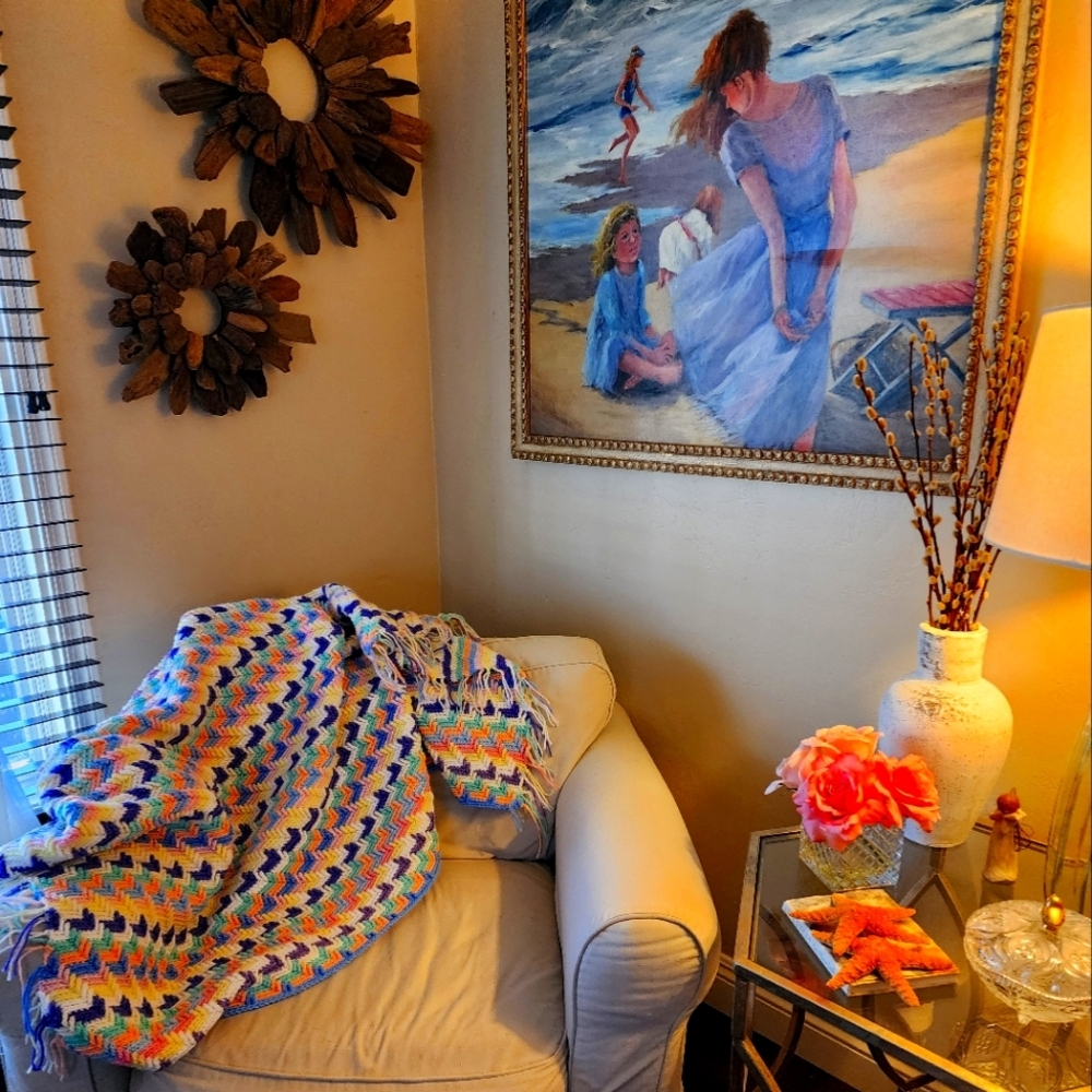 Vintage Tassel Colorful Chevron Knit Blanket